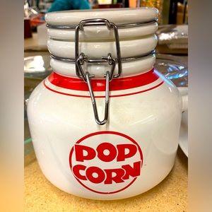 New (open Box) White and Red Pro Popcorn Glass Container with Lid